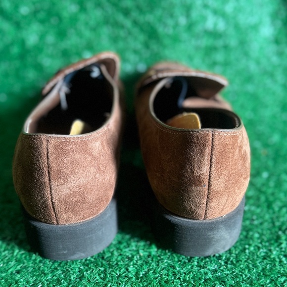 Vintage Mens Rockabilly Retr Hush Puppies Caramel Brown Suede Loafers Size 8.5 - Picture 4 of 8